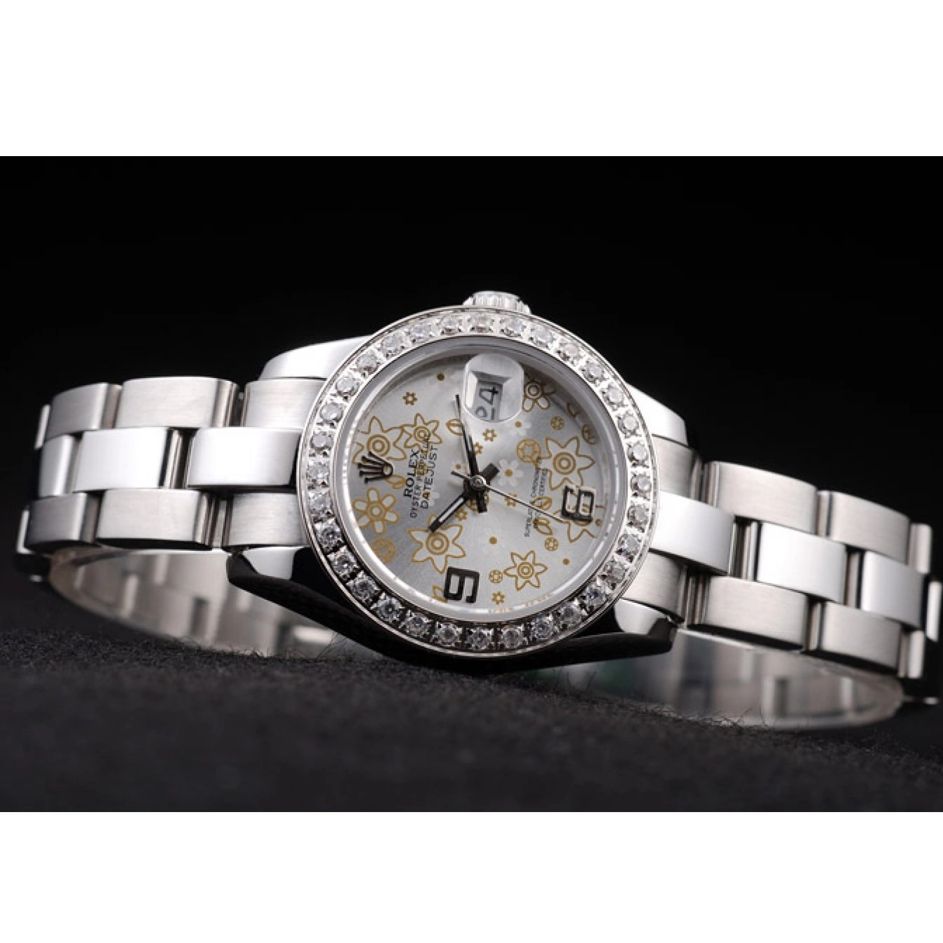 Rolex aaa copy Polished Silver Diamond Dial Steel Rolex 98082 Datejust Plated Stainless Flowers 0801